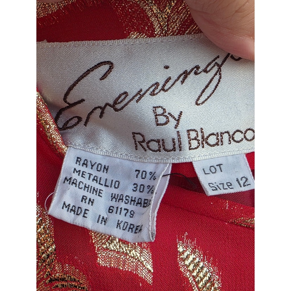 Vintage Raul Blanco Red Gold Metallic Floral Pleated Maxi Dress Evening Gown 12 - Picture 7 of 7